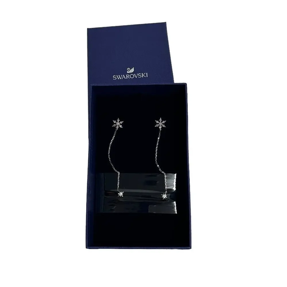 Swarovski Crystal Magic Chain Pierced Earrings, White, Rhodium Plated